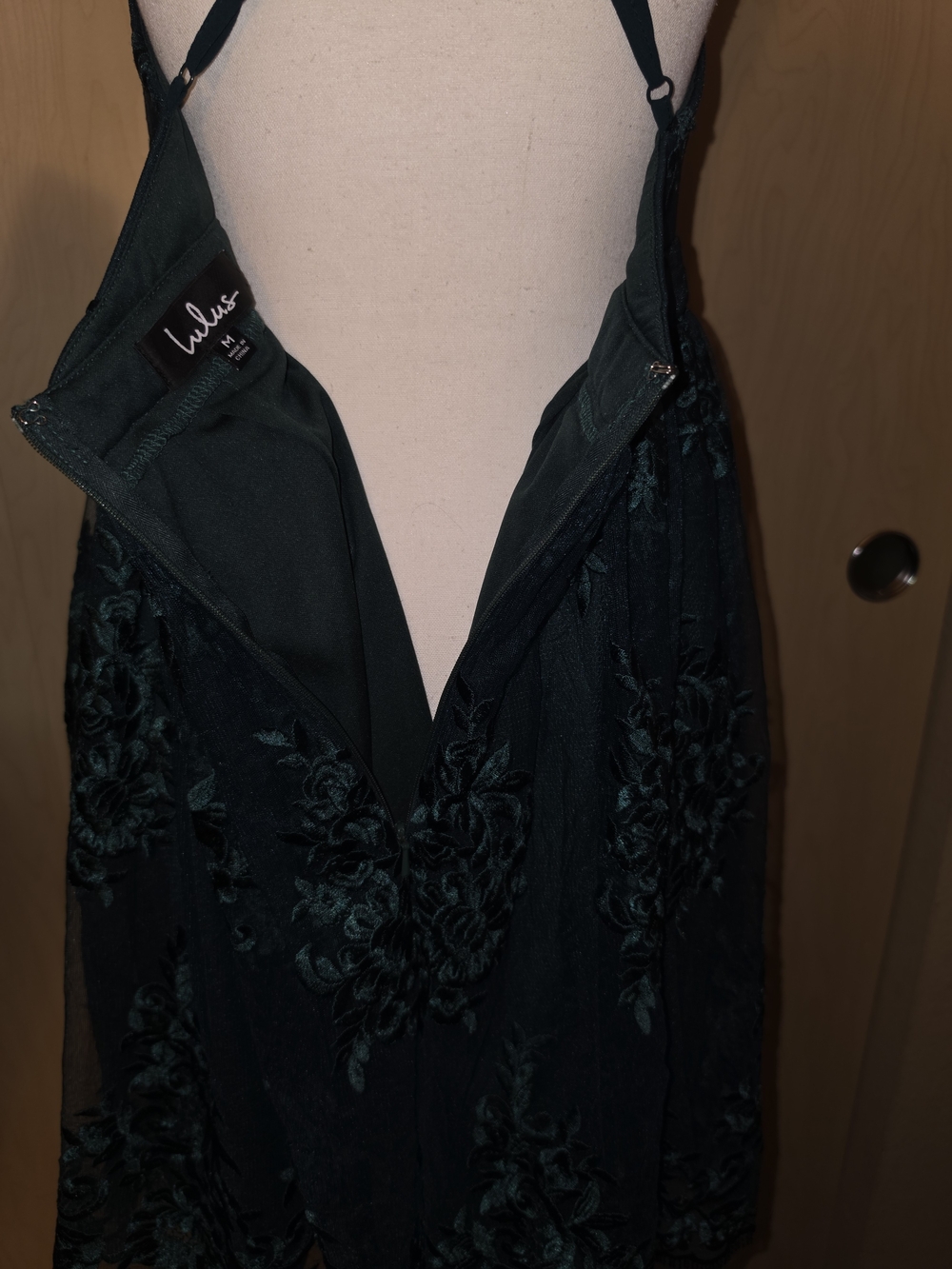 Lulus Emerald Green Lace Backless Skater Dress M - Holiday Party Cocktail - Picture 5 of 16